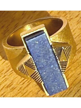 Madewell Geometric Stone-Inlay Laps Lazuli Statement Signet Ring Size 7.5